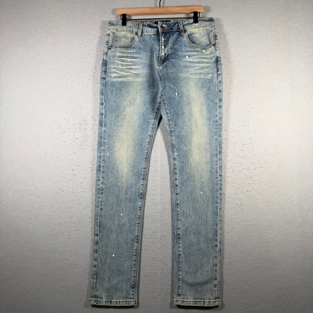 Richie Le Mens Slim Fit‎ Light Wash Paint Splatter Denim Jeans 32x32 Blue